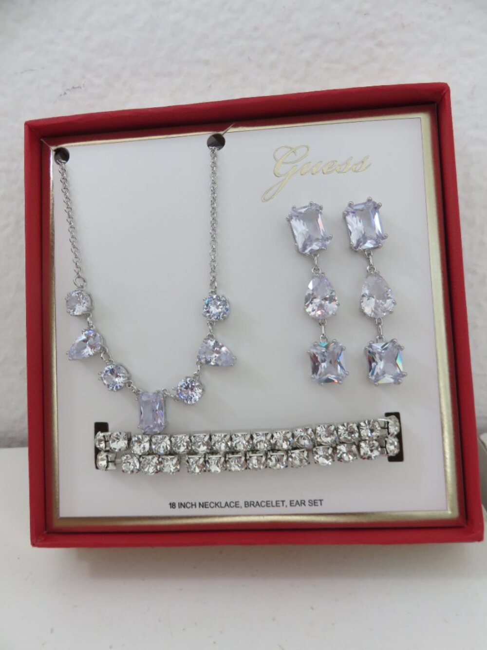 (#139) Guess 4-Pc. Cubic Zirconia Necklace, Earrings, and Bracelet Gift Set